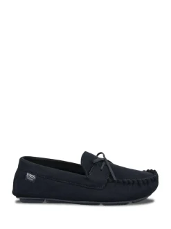 Totes Blue Isotoner Mens Herringbone Lined Moccasin Outlet
