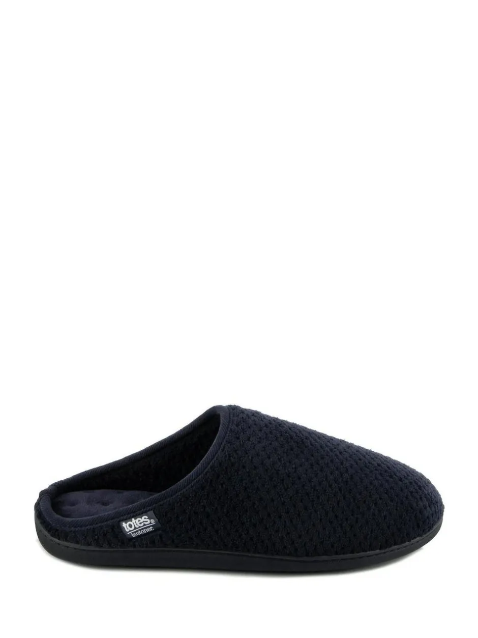 Totes Mens Isotoner Swept Back Popcorn Mule Slippers Blue