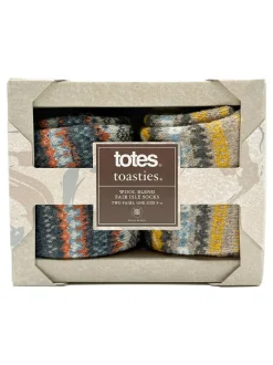 Totes Blue Toasties Mens Wool Blend Fair Isle Slipper Socks New