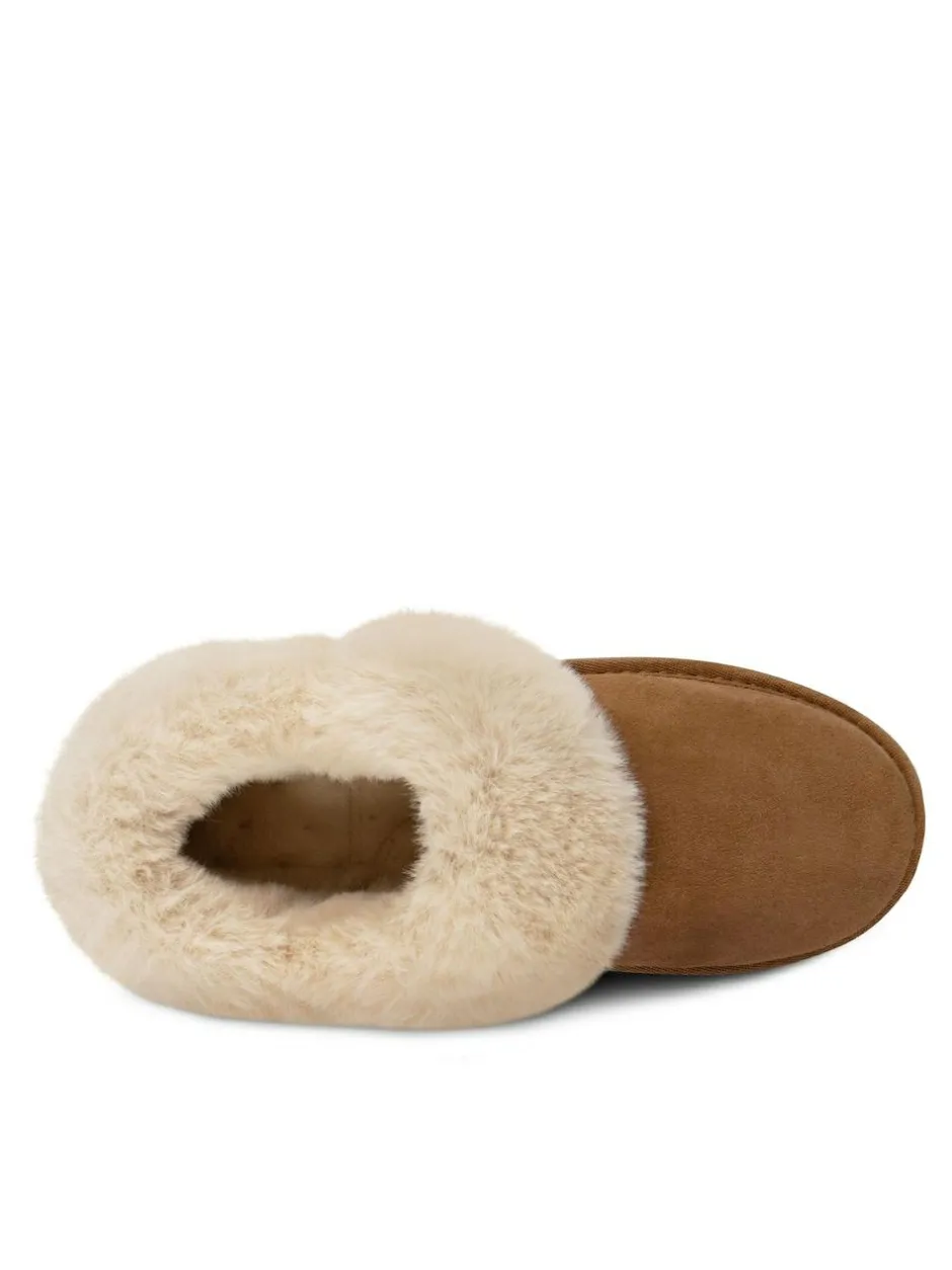 Totes Brown Ladies Isotoner Real Suede Bootie Slippers Best