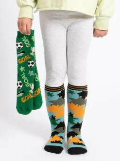 Totes Green Tosties Kids Original Slipper Socks Two Pack New