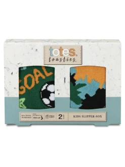 Totes Green Tosties Kids Original Slipper Socks Two Pack New