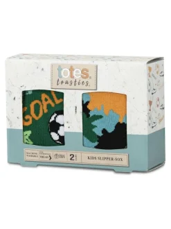 Totes Green Tosties Kids Original Slipper Socks Two Pack New