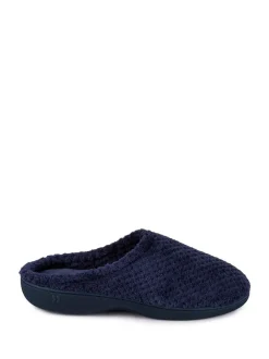 Totes Navy Isotoner Popcorn Terry Mules Slippers Clearance