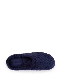 Totes Navy Isotoner Popcorn Terry Mules Slippers Clearance