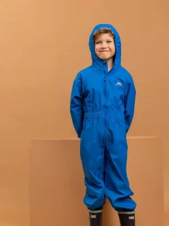 Trespass Childs Unisex Button Puddle Suits Blue Hot