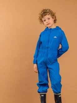 Trespass Childs Unisex Button Puddle Suits Blue Hot