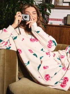 Urban Threads Cream Disco Cherries Fleece Blanket Hoodie Discount