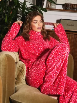 Urban Threads Pink Leopard Print Fleece Sweatshirt Joggers Sets Online
