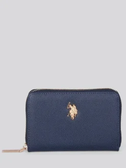U.S. Polo Assn . Blue Jones Medium Zip PU Wallet Sale
