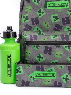 Vanilla Underground Grey Minecraft Boys Creeper 4 Piece Backpack Set Outlet