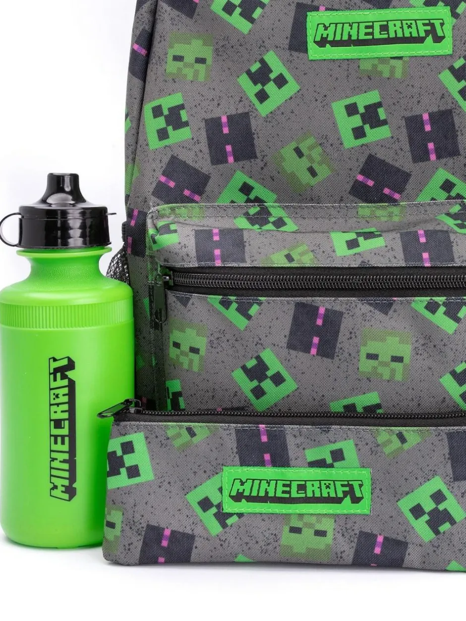 Vanilla Underground Grey Minecraft Boys Creeper 4 Piece Backpack Set Outlet