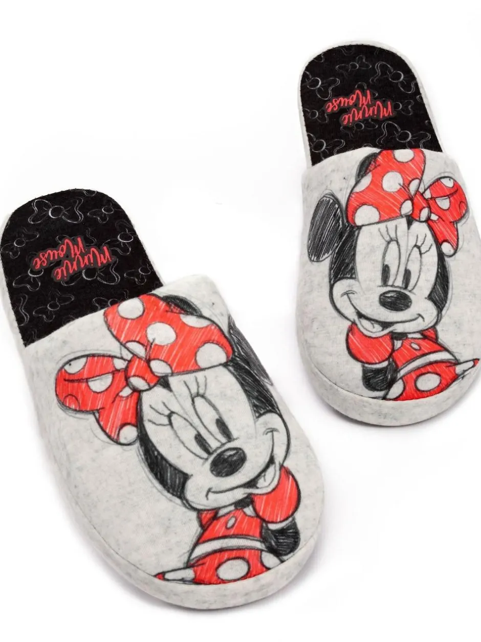 Vanilla Underground Grey Minnie Mouse Womens Winter Mule Slippers Clearance