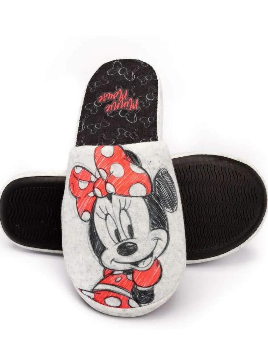 Vanilla Underground Grey Minnie Mouse Womens Winter Mule Slippers Clearance
