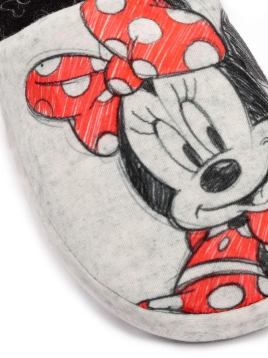 Vanilla Underground Grey Minnie Mouse Womens Winter Mule Slippers Clearance