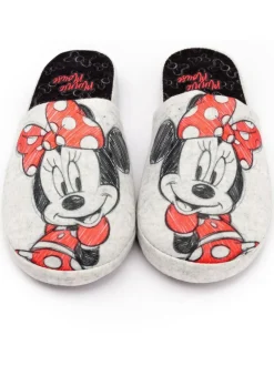 Vanilla Underground Grey Minnie Mouse Womens Winter Mule Slippers Clearance
