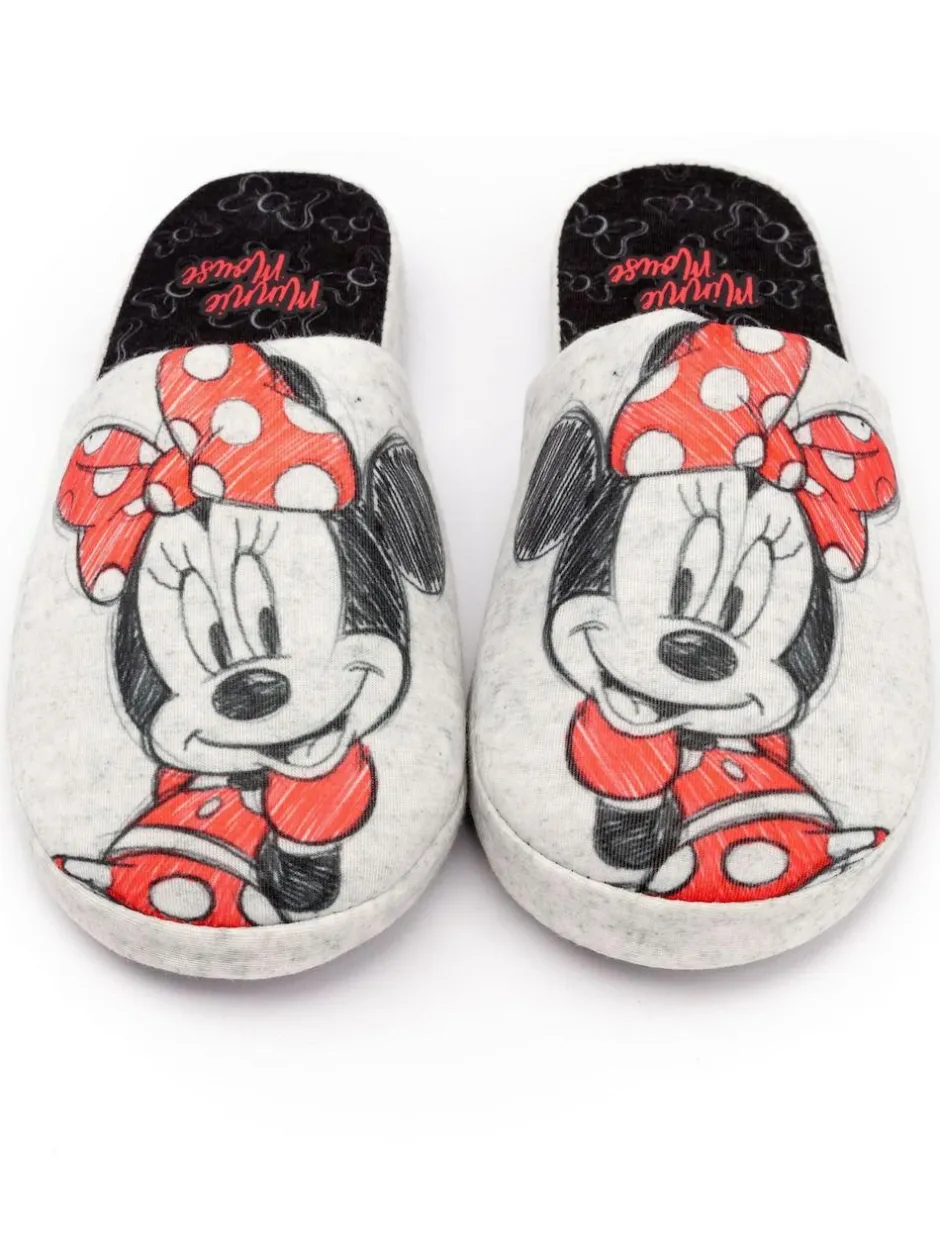 Vanilla Underground Grey Minnie Mouse Womens Winter Mule Slippers Clearance