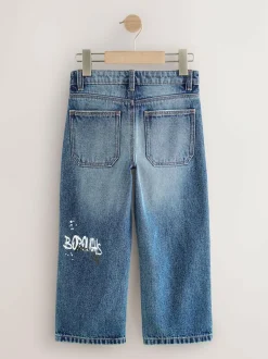 Next Varsity All-Over Print Mid Blue Denim Wide Fit Authentic Jeans (3-16yrs) New