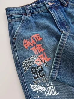Next Varsity All-Over Print Mid Blue Denim Wide Fit Authentic Jeans (3-16yrs) New