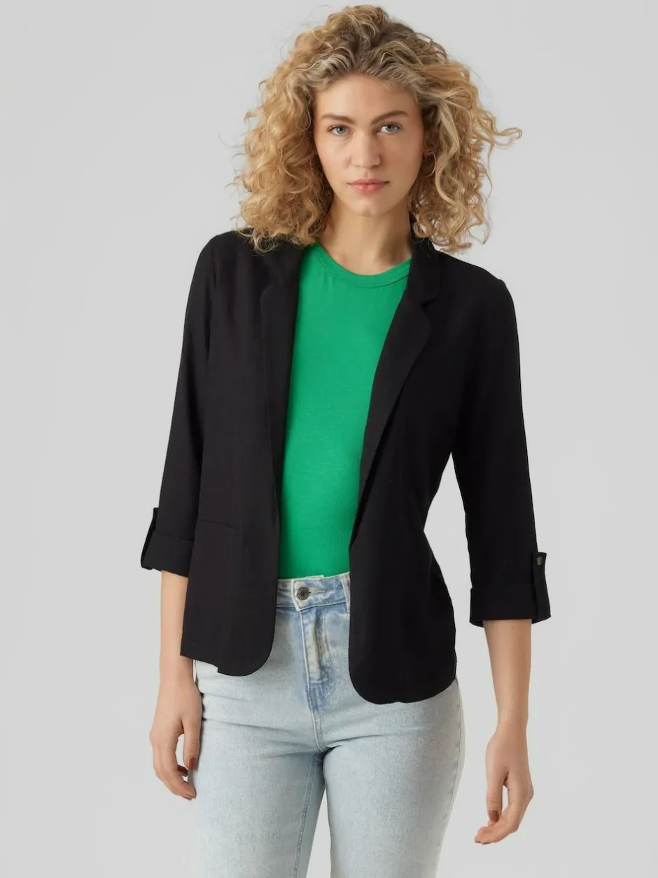 VERO MODA Linen Blend 3/4 Sleeve Jacket Black Outlet