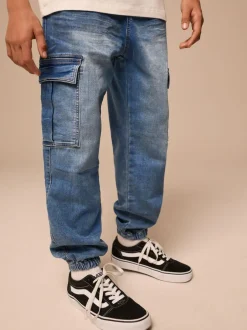 Next Cargo Jeans With Elasticated Waist (3-16yrs) Vintage Blue Sale