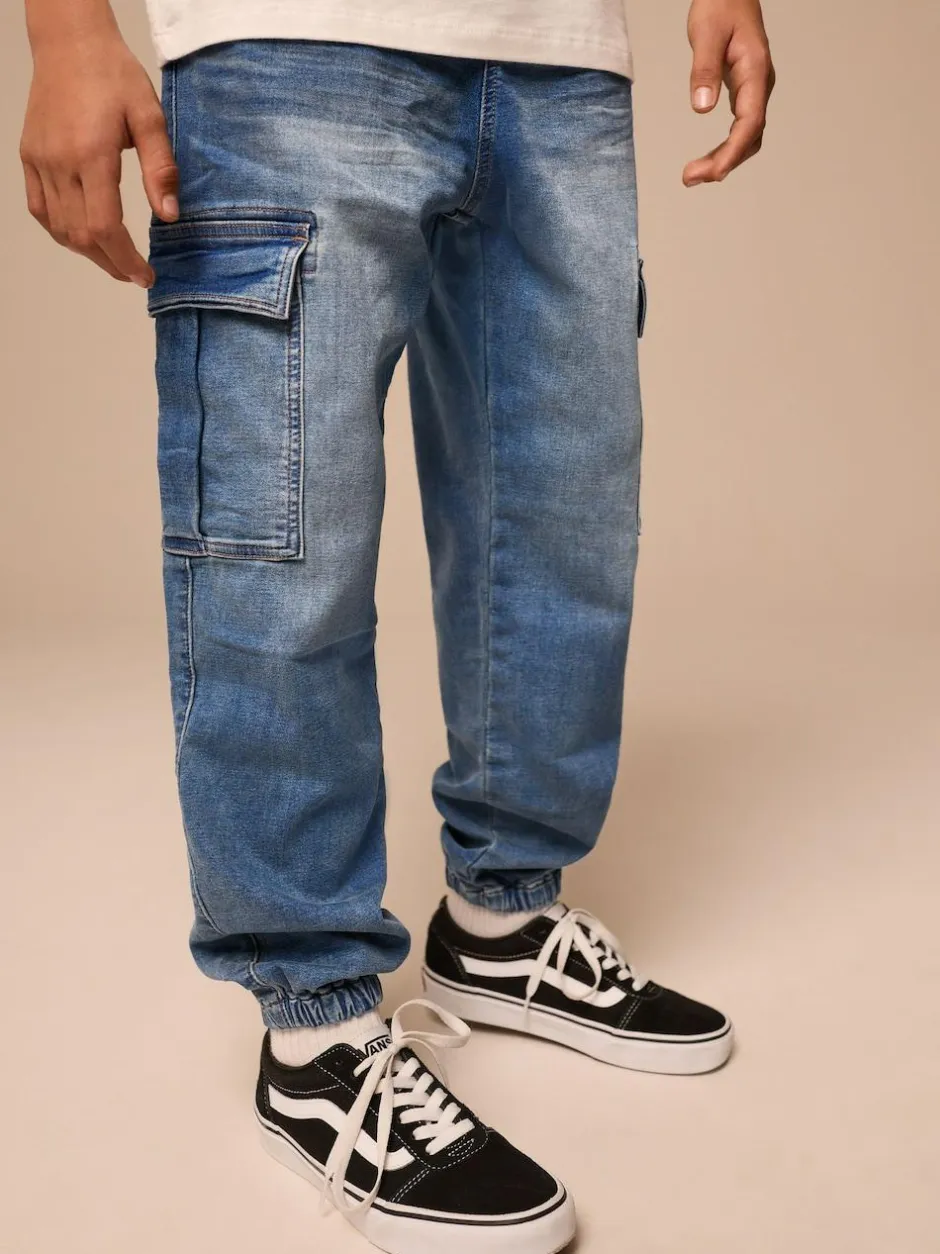 Next Cargo Jeans With Elasticated Waist (3-16yrs) Vintage Blue Sale