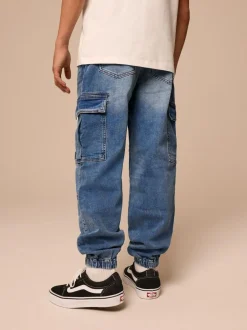 Next Cargo Jeans With Elasticated Waist (3-16yrs) Vintage Blue Sale