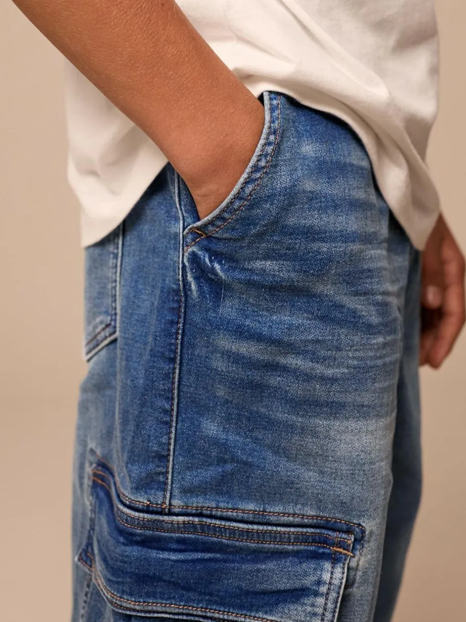 Next Cargo Jeans With Elasticated Waist (3-16yrs) Vintage Blue Sale