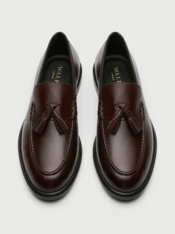 Walk London Brown Leather Putney Tassel Loafers Online