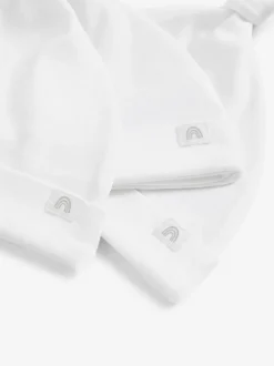 Next 100% Cotton Tie Top Baby Hats 3 Pack (0-12mths) White Best