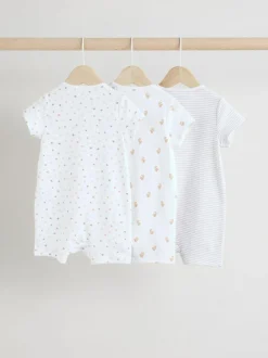 Next White 100% Cotton Two Way Zip Romper Sleepsuits 3 Pack (0mths-3yrs) Best