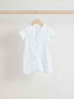 Next White 100% Cotton Two Way Zip Romper Sleepsuits 3 Pack (0mths-3yrs) Best
