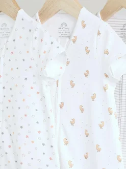 Next White 100% Cotton Two Way Zip Romper Sleepsuits 3 Pack (0mths-3yrs) Best