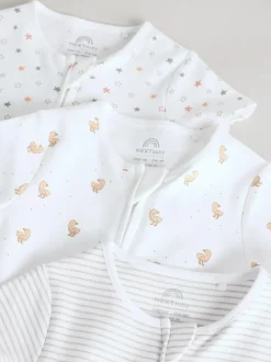 Next White 100% Cotton Two Way Zip Romper Sleepsuits 3 Pack (0mths-3yrs) Best