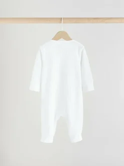 Next White 100% Cotton Two Way Zip Baby Footless Sleepsuits 3 Pack (0mths-2yrs) Online