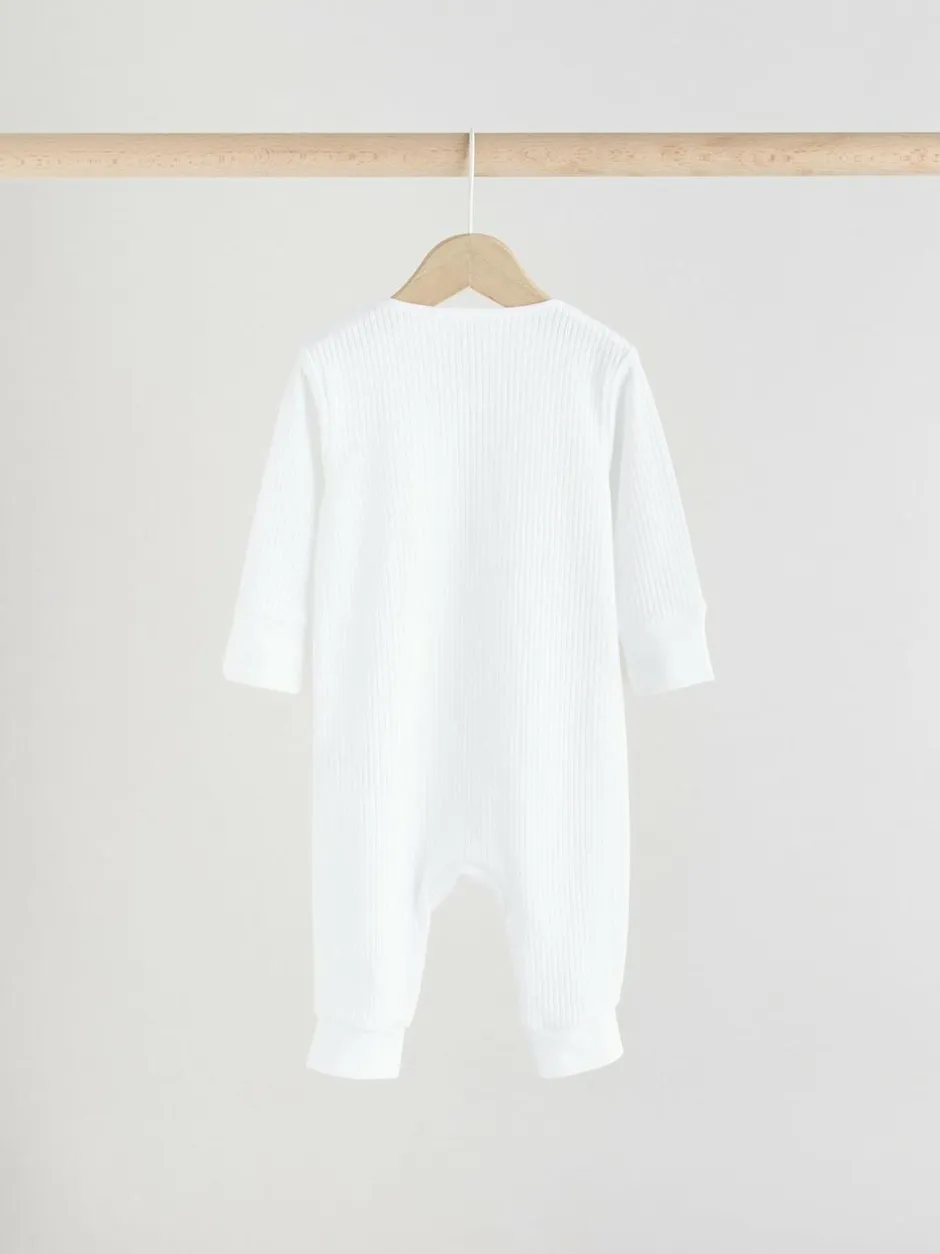 Next White 100% Cotton Two Way Zip Baby Footless Sleepsuits 3 Pack (0mths-2yrs) Online