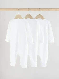 Next White 100% Cotton Two Way Zip Baby Footless Sleepsuits 3 Pack (0mths-2yrs) Online