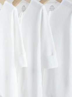 Next White 100% Cotton Two Way Zip Baby Footless Sleepsuits 3 Pack (0mths-2yrs) Online