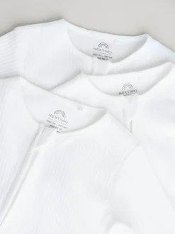 Next White 100% Cotton Two Way Zip Baby Footless Sleepsuits 3 Pack (0mths-2yrs) Online