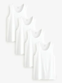 Next 100% Cotton Vests 4 Pack White Clearance