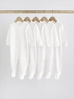 Next White 5 Pack 100% Cotton Baby Sleepsuits (0-18mths) Hot