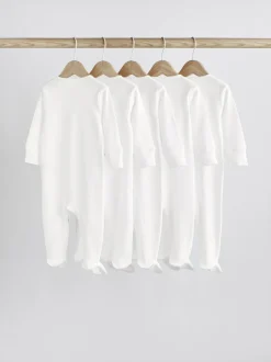 Next White 5 Pack 100% Cotton Baby Sleepsuits (0-18mths) Hot