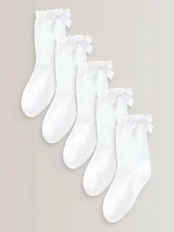 Next White 5 Pack Cotton Rich Bow Ankle School Socks Clearance
