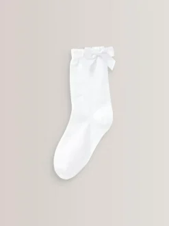 Next White 5 Pack Cotton Rich Bow Ankle School Socks Clearance