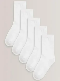 Next 5 Pack Cotton Rich Cushioned Sole Ankle Socks White New