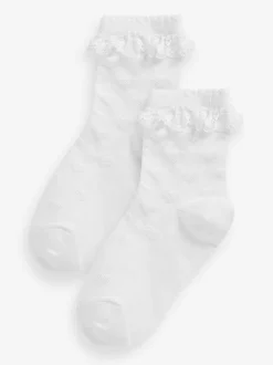 Next White 2 Pack Cotton Rich Heart Ruffle Ankle Socks Online