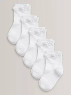 Next White 5 Pack Cotton Rich Ruffle Ankle Socks Sale