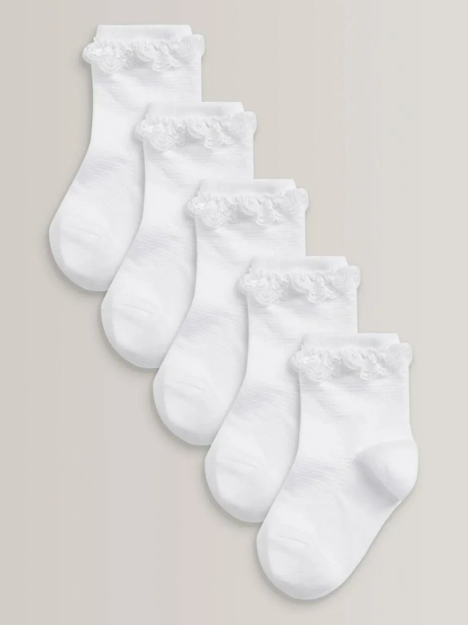 Next White 5 Pack Cotton Rich Ruffle Ankle Socks Sale