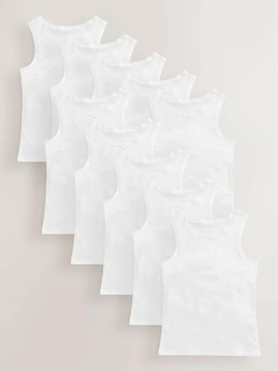 Next White 10 Pack Lace Trim Vest (1.5-16yrs) Sale