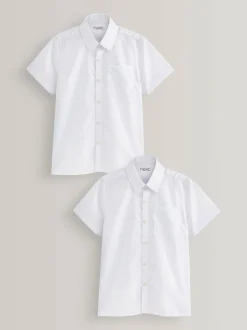 Next White 2 Pack Short Sleeve Stretch School Shirts (3-16yrs)